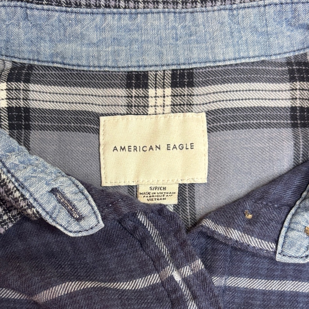 American Eagle Blue Patchwork Plaid Preppy Grunge… - image 2
